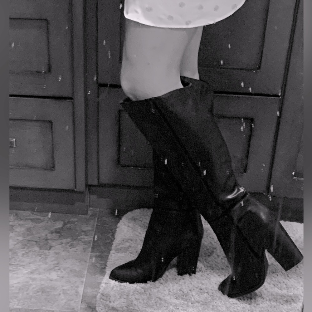 Black Leather Knee High Boots w/ 4.5” Heel